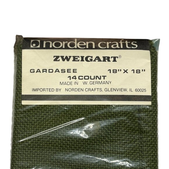 VTG Zweigart Cross Stitch‎ Fabric Aida Cloth Dark Green 14 Ct 18" X 18" Germany - Picture 2 of 5